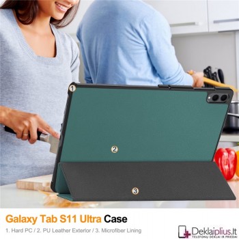 Dirbtinės odos atverčiamas dėklas - žalias (Samsung Galaxy Tab S11 Ultra 14.6 (X930/X936/X920) Dirbtinės odos atverčiamas dėklas - žalias (Samsung Galaxy Tab S11 Ultra 14.6 (X930/X936/X920)